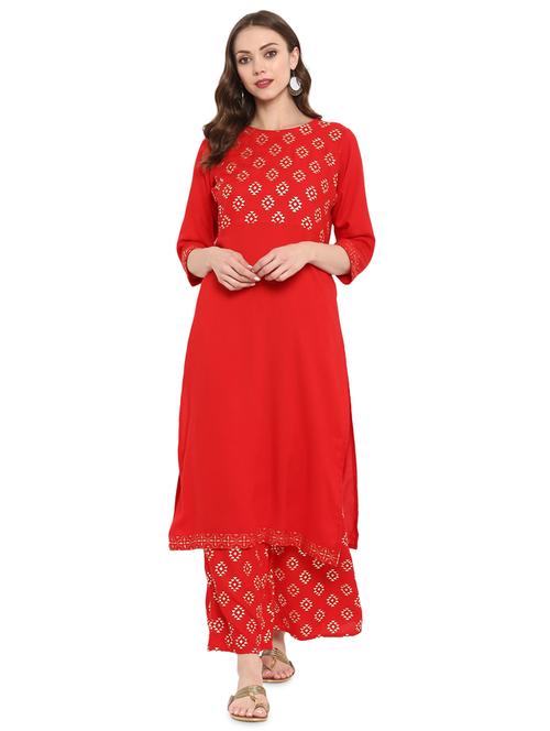 foil printed kurta with palazzo set - 16257669 - Very Small Image - 1