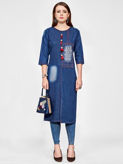 solid straight kurta with tassels - 16258330 - Very Small Image - 1