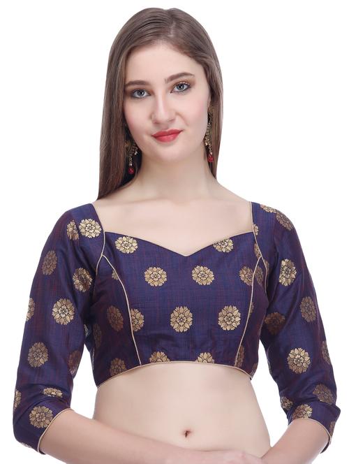 blue raw silk brocade blouse - 16259477 - Very Small Image - 1