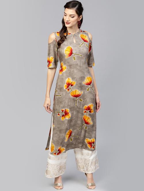 floral printed straight kurta - 16261384 - Very Small Image - 1