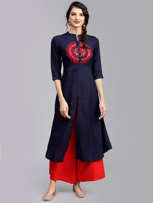 embroidered a-line kurta - 16261385 - Very Small Image - 1