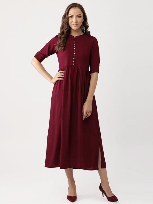 button detail side slit gathered maxi dress - 16261453 - Very Small Image - 1