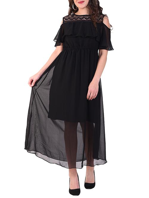 lace panel ruffle detail maxi dress - 16262412 - Very Small Image - 1