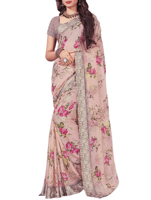 floral printed saree with blouse - 16262684 - Very Small Image - 1