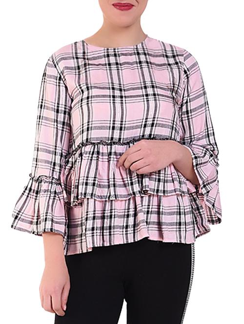 ruffle detail checkered top - 16262729 - Very Small Image - 1