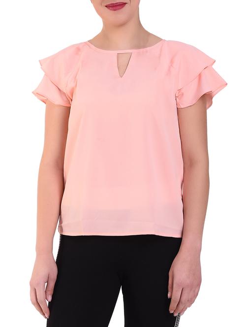 ruffle sleeved keyhole neck top - 16262756 - Very Small Image - 1
