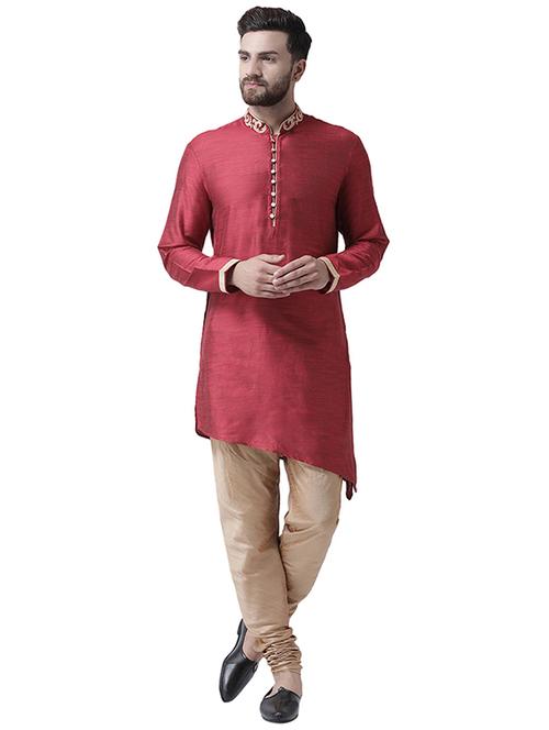 red pure silk asymmetric kurta - 16263889 - Very Small Image - 1