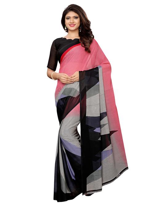 checkered printed saree with blouse - 16265420 - Very Small Image - 1