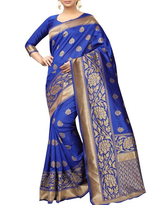 floral zari motif banarasi saree with blouse - 16265724 - Very Small Image - 1