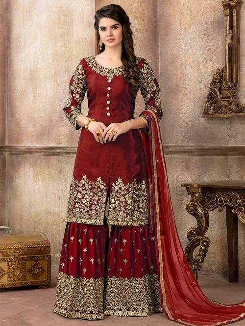 embroidered semi-stitched suit - 16265990 - Very Small Image - 1