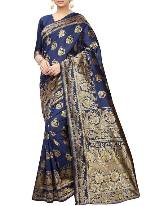 floral zari motif banarasi saree with blouse - 16266068 - Very Small Image - 1