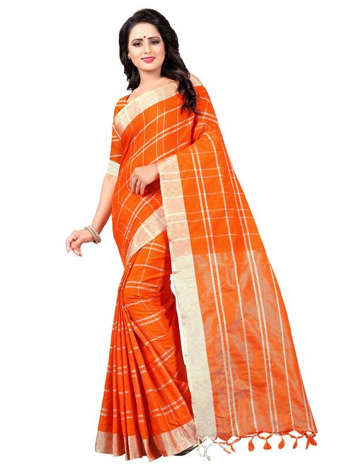contrast checkered woven saree with blouse - 16266242 - Very Small Image - 1