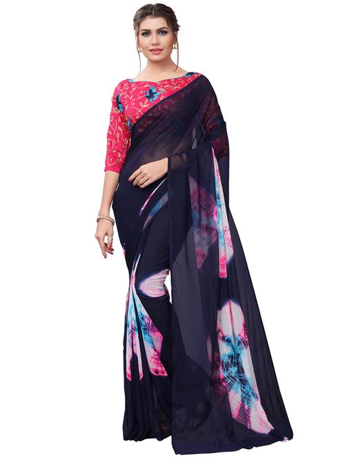 contrast shades tie & dye saree with blouse - 16266246 - Very Small Image - 1