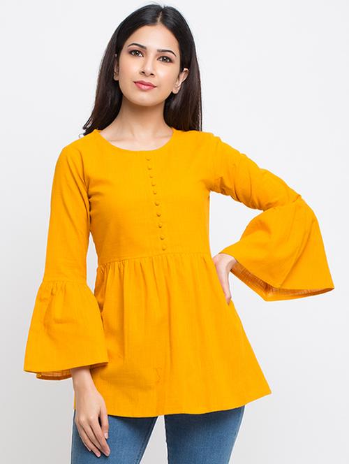 botton detail bell sleeved top - 16269296 - Very Small Image - 1