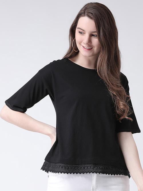 round neck lace hem top - 16269558 - Very Small Image - 1