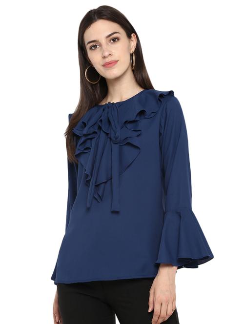 tie knot neck ruffle detail top - 16270925 - Very Small Image - 1