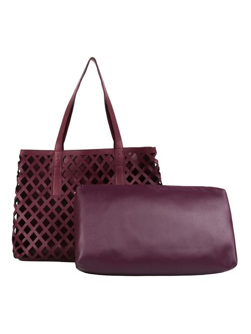 purple leatherette (pu) regular handbag combo - 16271933 - Very Small Image - 1