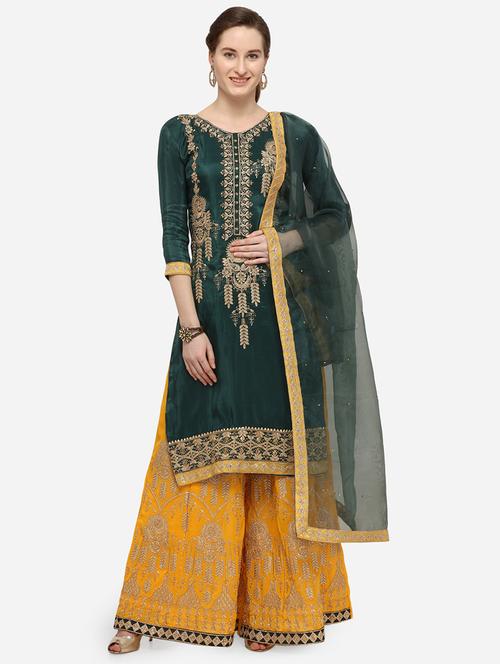 embroidered semi-stitched sharara suit - 16272547 - Very Small Image - 1