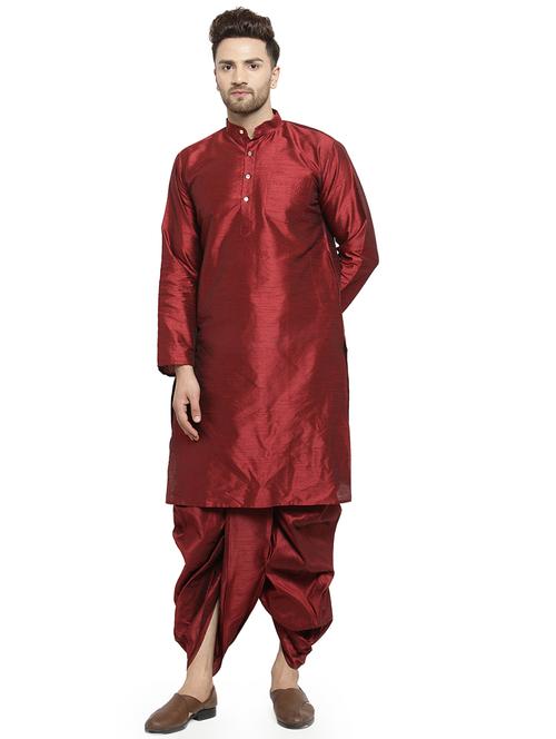 maroon silk blend dhoti kurta ethnic wear set - 16273918 - Very Small Image - 1