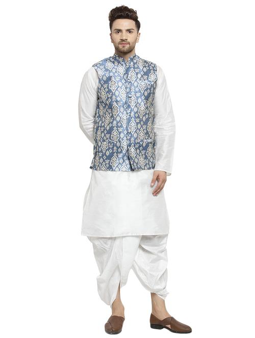 white silk blend dhoti kurta set with nehru jacket - 16273924 - Very Small Image - 1
