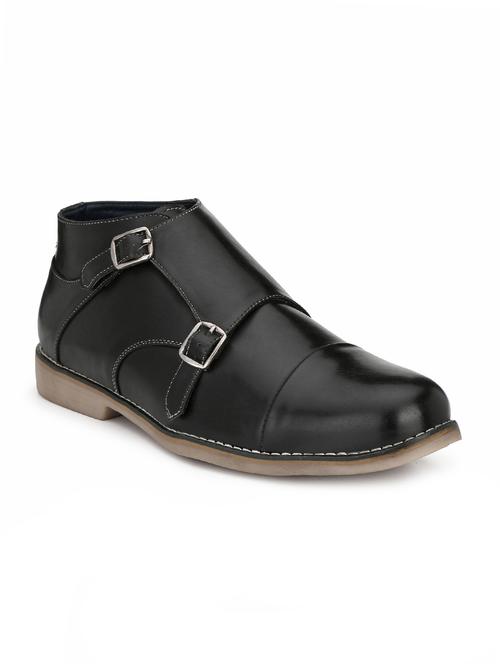 black leatherette slip on monk straps - 16274505 - Very Small Image - 1