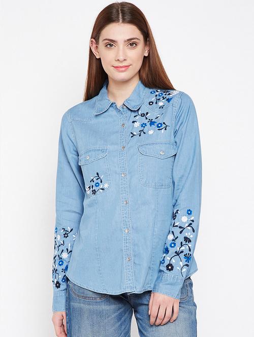 floral embroidered denim shirt - 16274884 - Very Small Image - 1