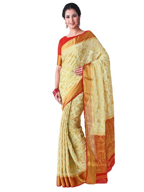 contrast kanjivaram saree with blouse - 16275569 - Very Small Image - 1