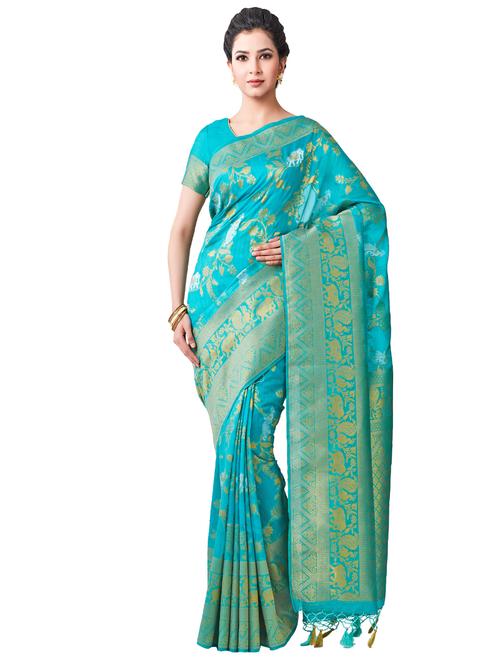 turquoise art silk kanjivaram saree - 16275612 - Very Small Image - 1