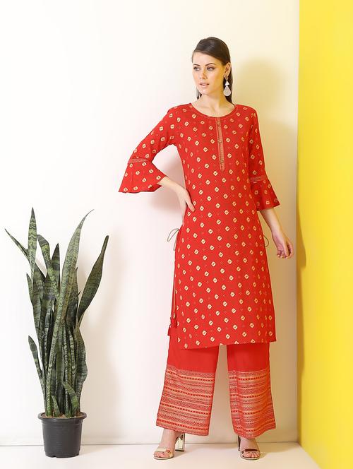 block print kurta with palazzo set - 16277124 - Very Small Image - 1