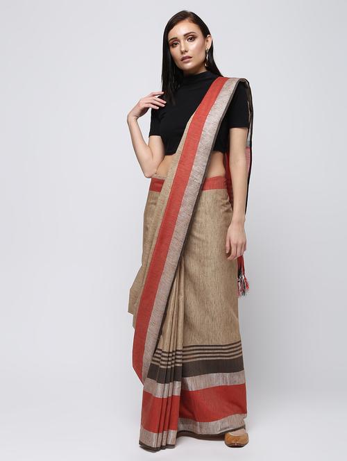 striped woven saree with blouse - 16277512 - Very Small Image - 1