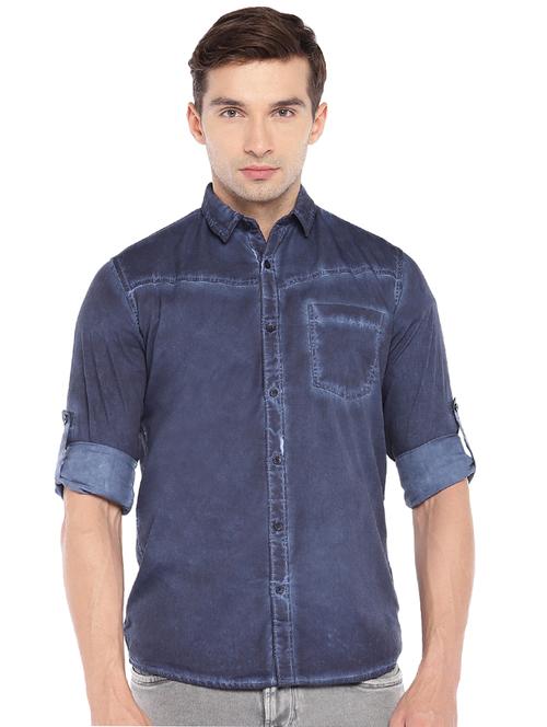 navy blue cotton casual shirt - 16279720 - Very Small Image - 1