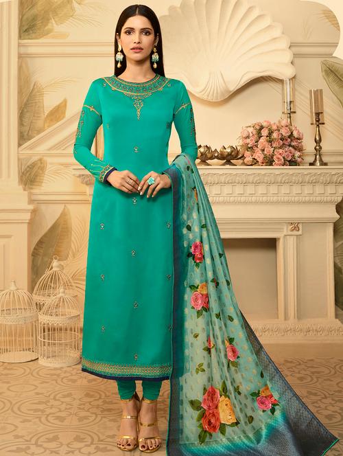 embroidered unstitched churidaar suit - 16279988 - Very Small Image - 1