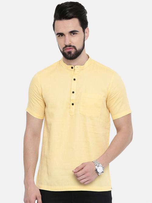 yellow solid short kurta - 16282586 - Very Small Image - 1