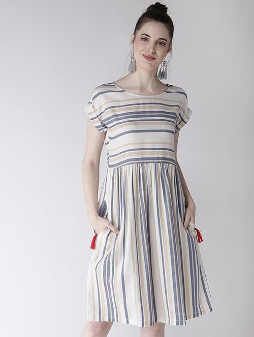 tassel detail stripped a-line dress - 16286177 - Very Small Image - 1