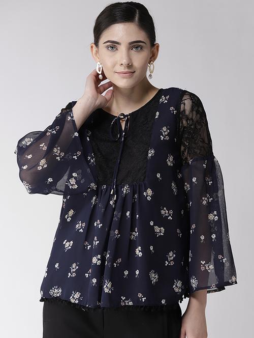 tie up neck ditsy floral top - 16286182 - Very Small Image - 1