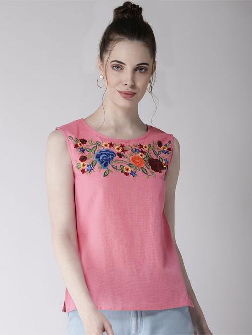 keyhole back floral embroidered top - 16286203 - Very Small Image - 1