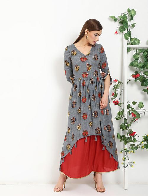 conversational printed layered kurta - 16287702 - Very Small Image - 1