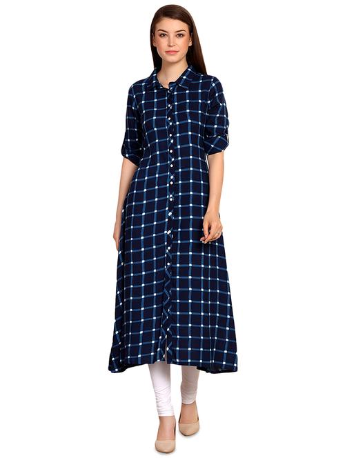 checkered a-line kurta - 16288096 - Very Small Image - 1