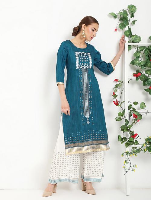 embroidered kurta palazzo set - 16288701 - Very Small Image - 1
