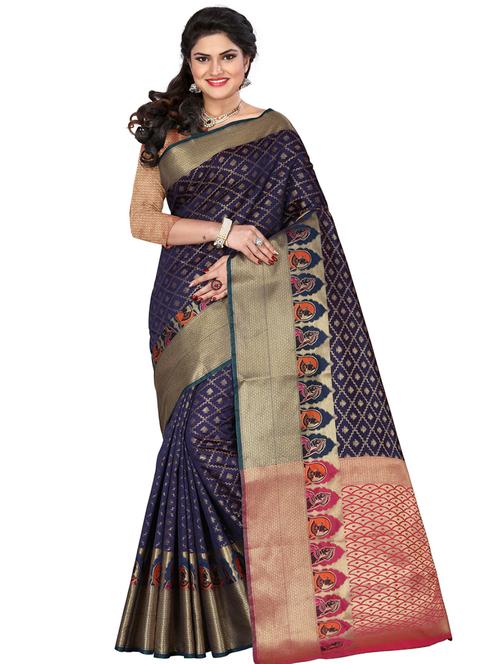 geometrical zari motif patola saree with blouse - 16289173 - Very Small Image - 1