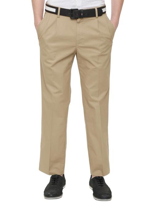 beige cotton blend pleated casual trouser - 16289292 - Very Small Image - 1