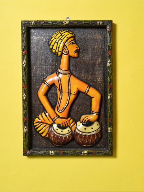  wooden tribal musician wall painting - 16290189 - Very Small Image - 1