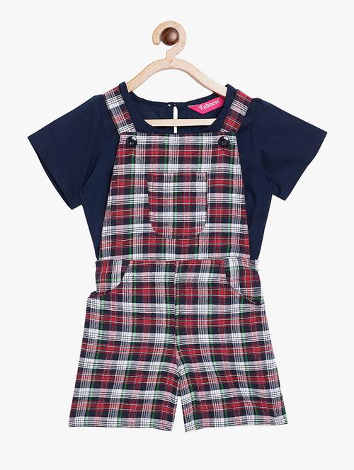 check printed dungree with solid top  - 16291149 - Very Small Image - 1