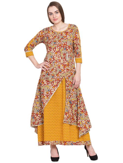kalamkari printed layered kurta - 16293661 - Very Small Image - 1