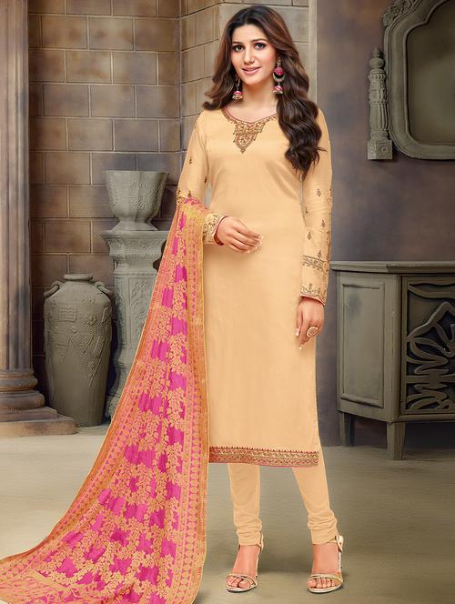 embroidered unstitched churidaar suit - 16293721 - Very Small Image - 1