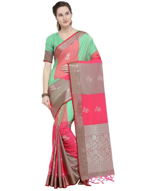 floral zari motif kanjivaram saree with blouse - 16297973 - Very Small Image - 1