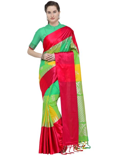 contrast zari border kanjivaram saree with blouse - 16297974 - Very Small Image - 1