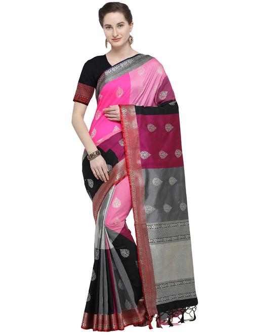 color block kanjivaram saree with blouse - 16297985 - Very Small Image - 1