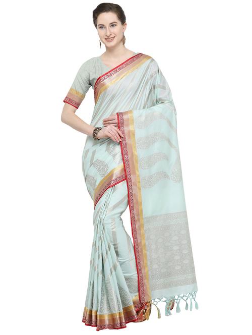 striped zari motif kanjivaram saree with blouse - 16297992 - Very Small Image - 1