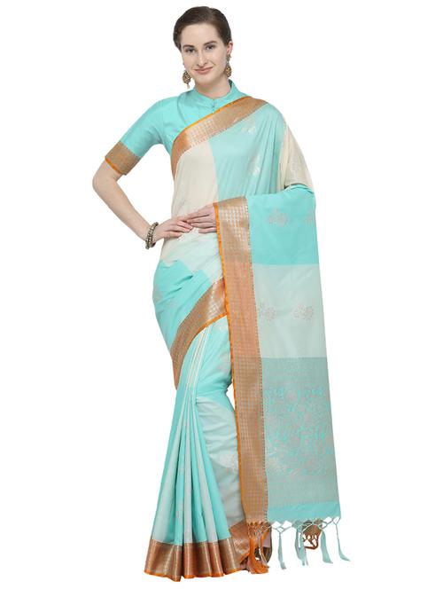 color block kanjivaram saree with blouse - 16297996 - Very Small Image - 1